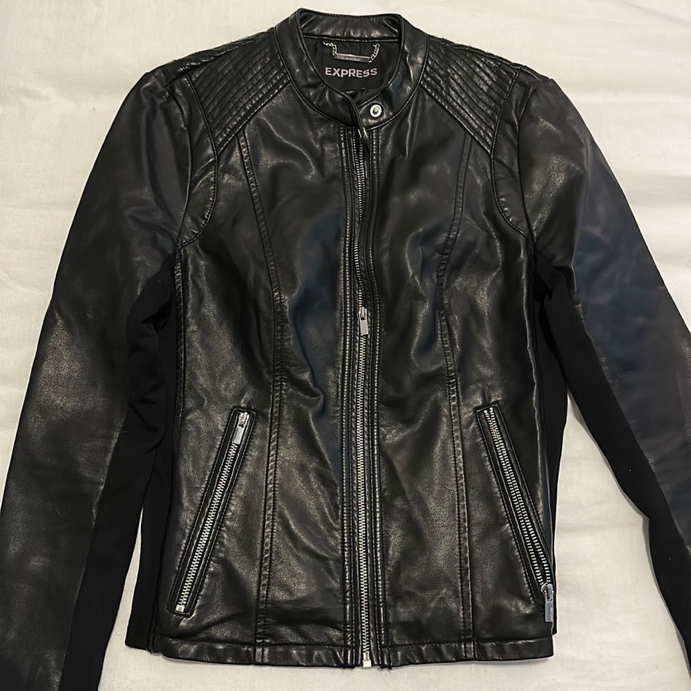 Express leather jacket - black with silver detailing, great condition